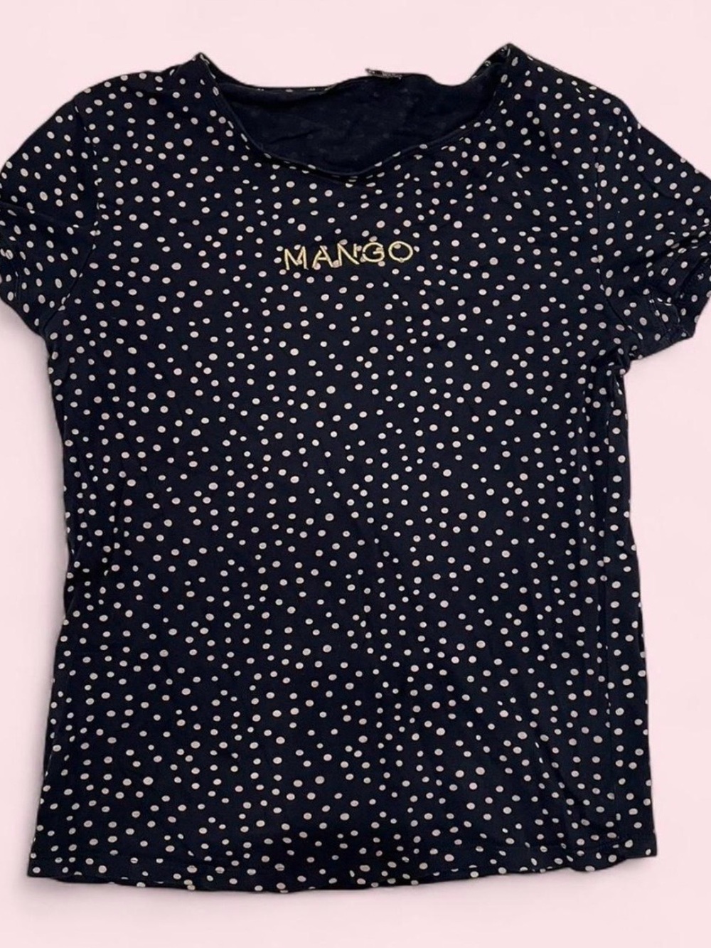 Mango Navy Polka Dot Logo Tee in size M